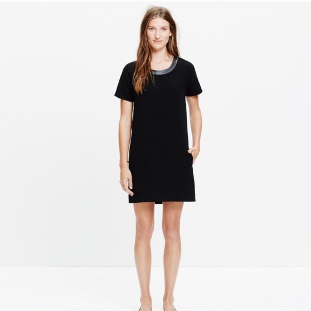Madewell Genuine Leather Trim Tailored Tee Dress